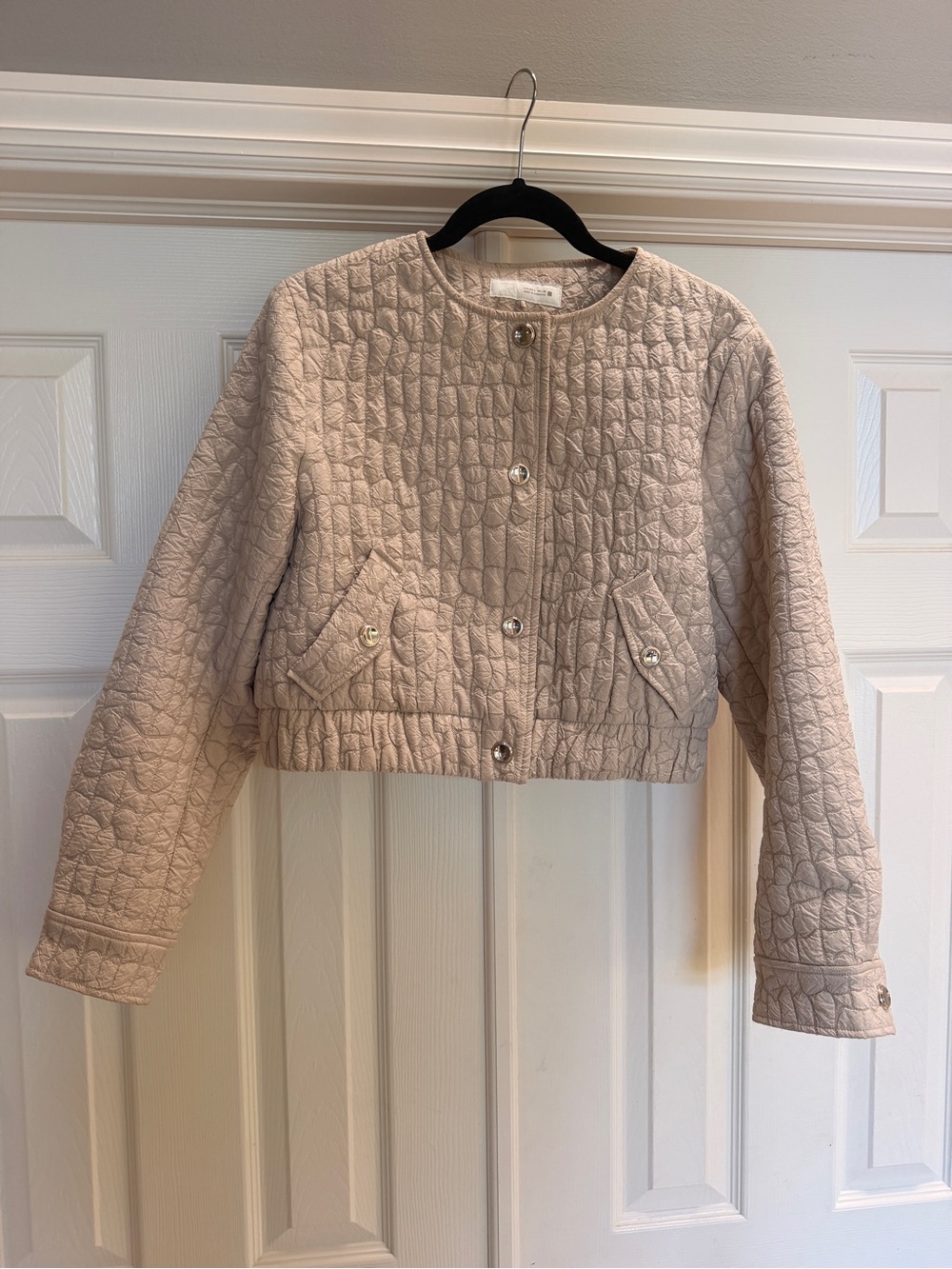 Zara Quilted Crop Jacket in Light Beige L